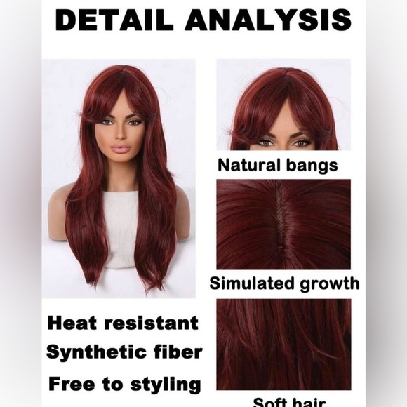 24 Inch Wine red Layered wig with curtain Bangs for daily use - Picture 2 of 7